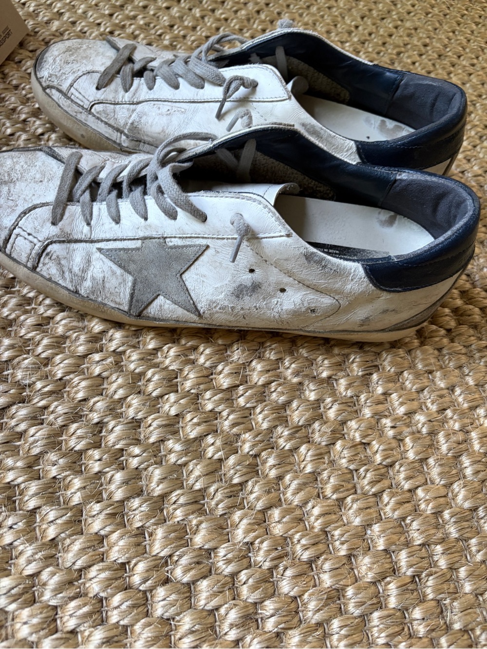 Golden Goose White Leather Low-Top Sneakers with Gray Star and Black Heel - Picture 3 of 5